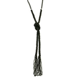 Catherines long black knotted tassel necklace
